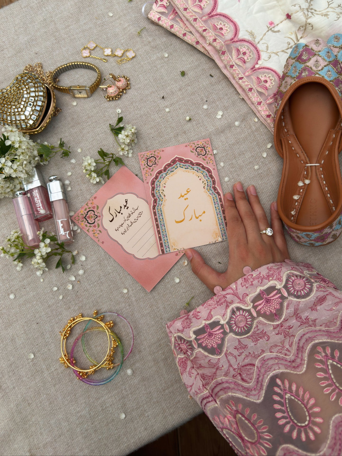 Pink Floral Eid Mubarak Card