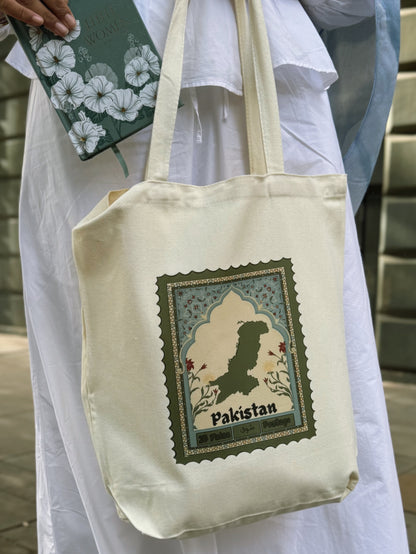 Blue Pakistan Stamp Tote Bag