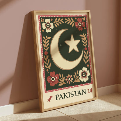 Pakistan Floral Vintage Stamp Art Print